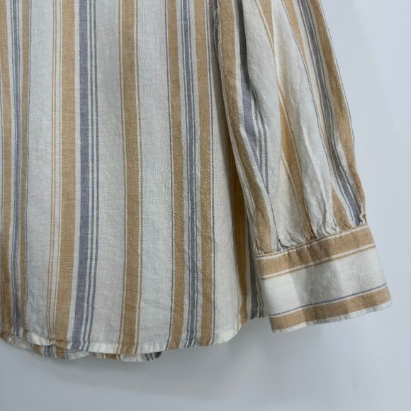 3/$25 Lauren Conrad Striped Blouse Top XS Linen Blend Ruffle‎ Trim 3/4 Sleeves - Picture 4 of 7
